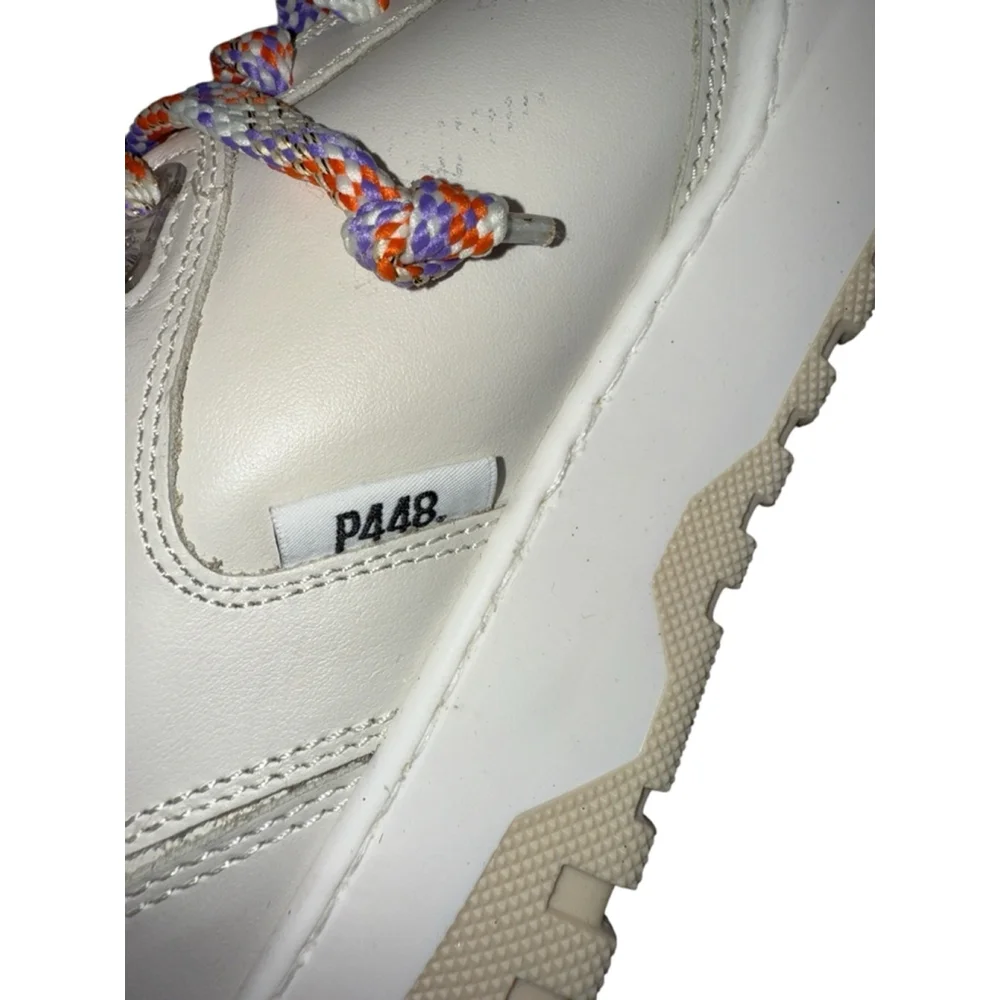 P448 Sneakers Beige Tan Lace Up‎ Platform Sneakers with Gold Glitter Size 8 39